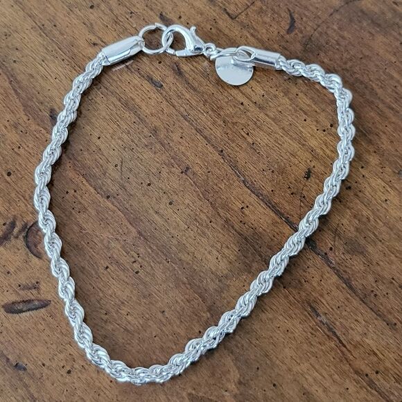 925 sterling silver plated minimalist silver rope serpentine rope bracelet - Picture 4 of 7